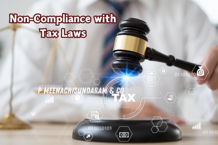 A business professional striking a gavel over a digital tax interface, non-compliance issues P Meenachisundaram & Coimbatore
